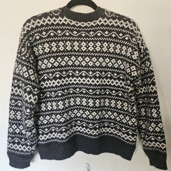 GUC Marine Layer Jill Fair Isle Wool Alpaca Crew Sweater Charcoal Cream XL - Picture 3 of 11